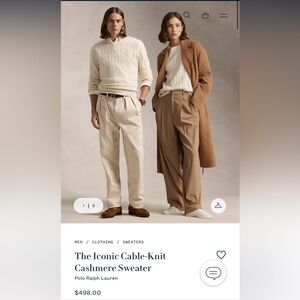 Polo Ralph Lauren Iconic Cable Knit Cashmere Sweater Cream Large